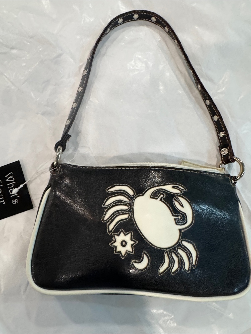 Fashion Express “What’s Your Sign?” Cancer Zodiac Shoulder Bag/Y2K Black & White
